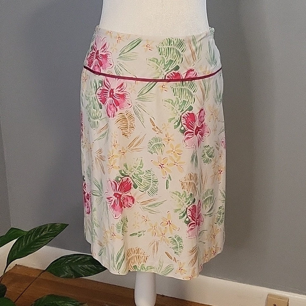 Laura Scott Vintage Cotton/ Spandex Hawaiian Print Side Zipper Skirt - Size 4 - Picture 1 of 7